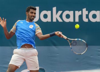 Prajnesh Gunneswaran in action at Asian Games