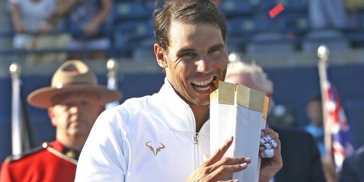 Rafael Nadal celebrates after winning the Toronto Masters tennis tournament