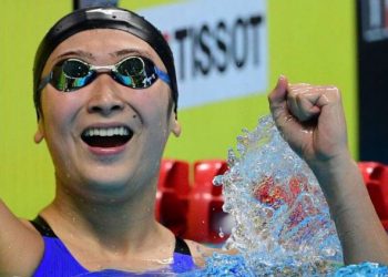 Japanese swimmer Rikako Ikee after winning the 50m freestyle event, Friday
