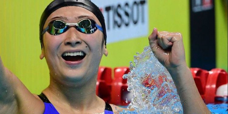 Japanese swimmer Rikako Ikee after winning the 50m freestyle event, Friday