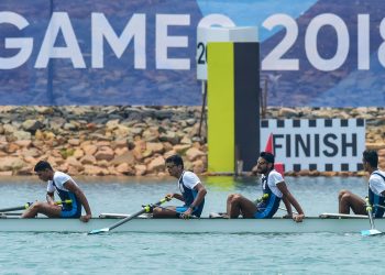 Indian rowers Bhagwan Singh, Jagvir Singh, TH Shinde and PG Naukarkar after losing in the men’s lightweight four competition at Asian Games