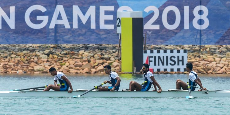 Indian rowers Bhagwan Singh, Jagvir Singh, TH Shinde and PG Naukarkar after losing in the men’s lightweight four competition at Asian Games