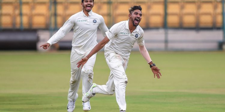 Mohammed Siraj celebrates after dismissing a Proteas batsman in Bangalore, Tuesday