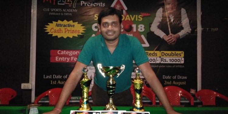 Subrat Das poses with his three winner’s trophies at Ranchi, Thursday