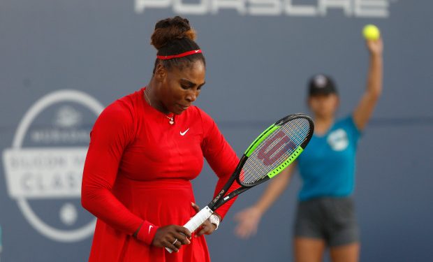 Serena Williams wears a dejected look as she heads to her career’s worst loss, in a match against Johanna Konta, Tuesday