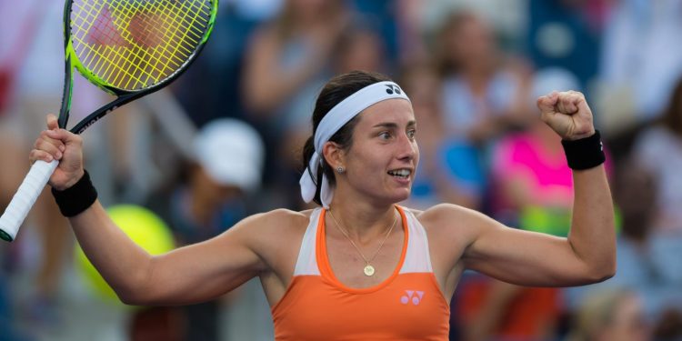 Anastasija Sevastova reacts after winning the match