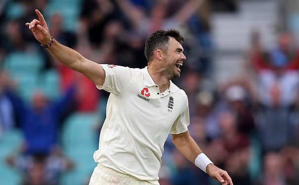 James Anderson after dismissing Mohammed Shami at the Oval celebrates after becoming the highest wicket-taker among fast bowlers, Wednesday    