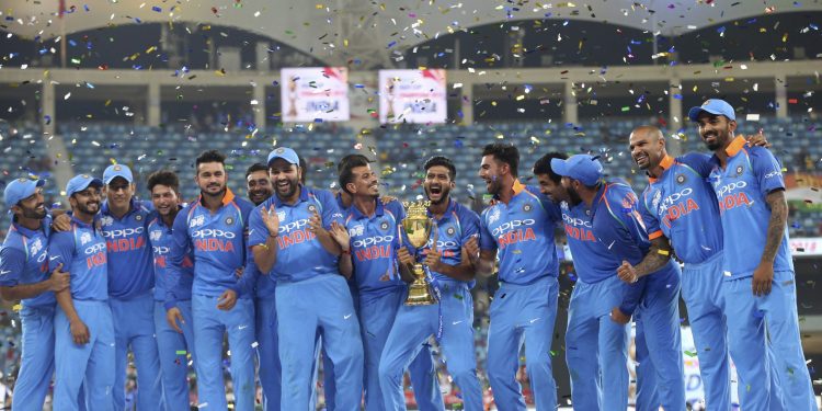 India players celebrate after winning the seventh Asia Cup title in Dubai, Friday   