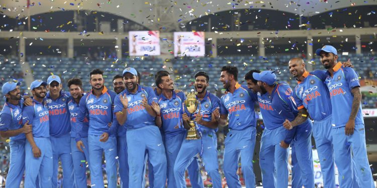 India players celebrate after winning the seventh Asia Cup title in Dubai, Friday   