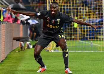 Blaise Matuidi celebrates after scoring Juventus’ winning goal against Parma, Saturday