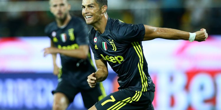 Juventus’ Cristiano Ronaldo celebrates his goal against Frosinone, Sunday