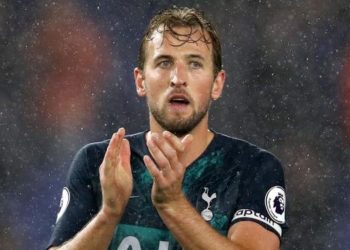 Harry Kane celebrates after scoring against Brighton and Hove Albion