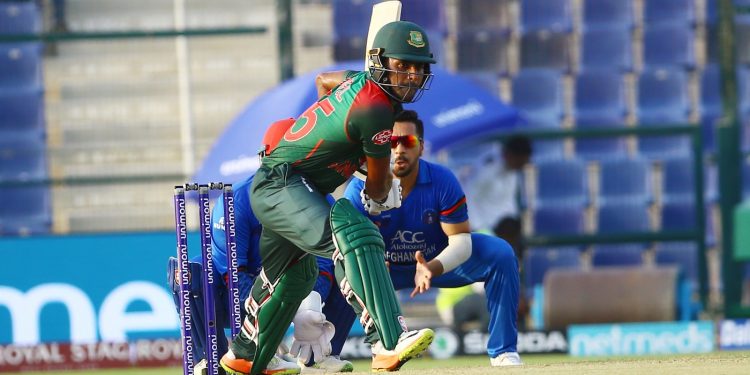 Imrul Kayes shapes to drive against Afghanistan in Abu Dhabi, Sunday