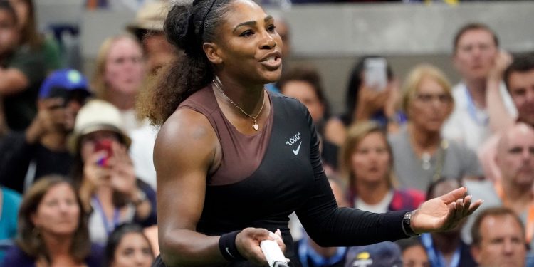 Serena Williams reacts during her US Open final match against Naomi Osaka