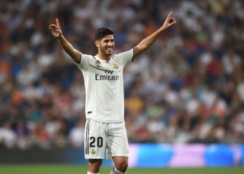 Marco Asensio celebrates after scoring for Real Madrid against Espanyol