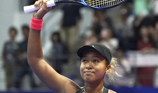 Naomi Osaka reacts after her win against Barbora Strycova in Tokyo, Friday