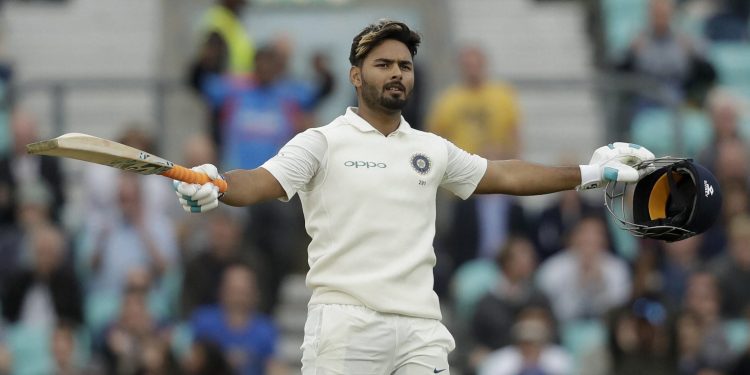 Rishabh Pant celebrates his maiden Test century against England at the Oval cricket ground in London