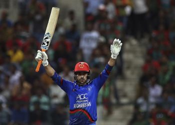 Rashid Khan celebrates his half century against Bangladesh, Thursday