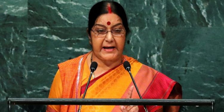 India's Minister of External Affairs Sushma Swaraj addresses the United Nations General Assembly in the Manhattan borough of New York, U.S., September 26, 2016.  REUTERS/Brendan McDermid