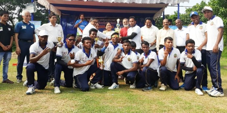 Jubilant Odisha team and officials with the winner’s trophy in Bhubaneswar, Sunday 