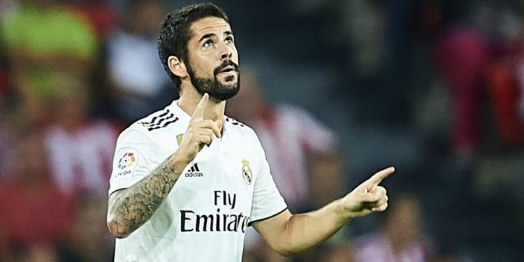 Isco celebrates after scoring the equaliser for Real Madrid against Athletic Bilbao in La Liga