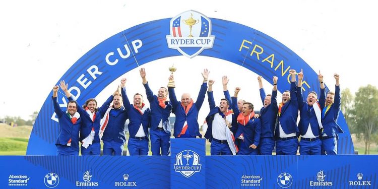 Team Europe celebrate their victory in Ryder Cup
