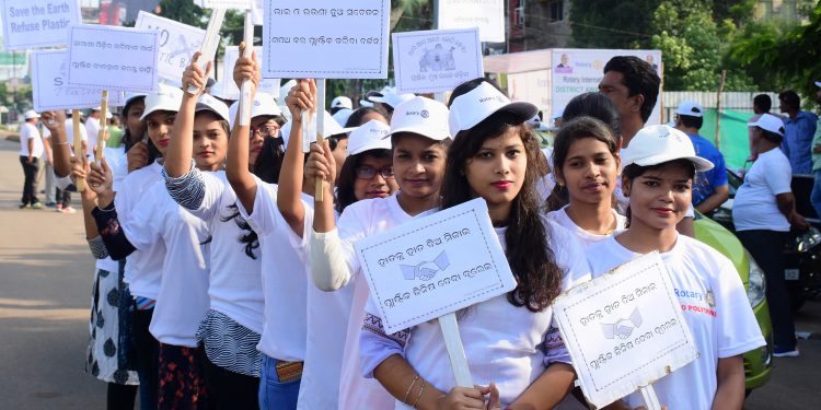 The awareness rally on polythene-free state organised by Rotary Club of Odisha in Bhubaneswar