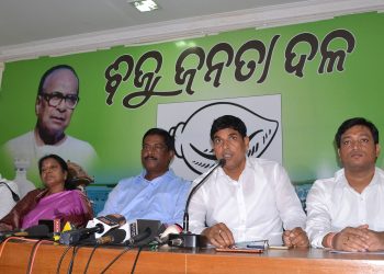 BJD leaders including Arun Sahoo, Sanjay Das Burma and Pramila Mallick address media in Bhubaneswar, Tuesday