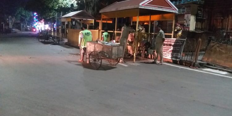 Night cleaning near Lingaraj temple in Bhubaneswar