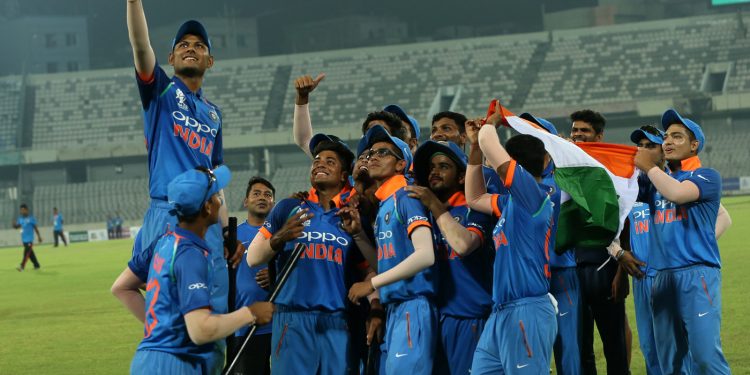India colts take a groufie after winning the Asia Cup final in Mirpur, Sunday
