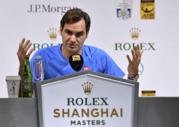 Roger Federer addresses the media during a press conference in Shanghai, Tuesday