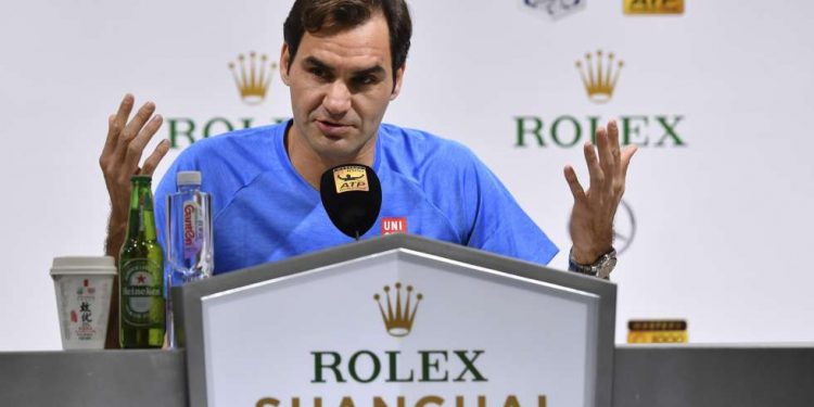 Roger Federer addresses the media during a press conference in Shanghai, Tuesday