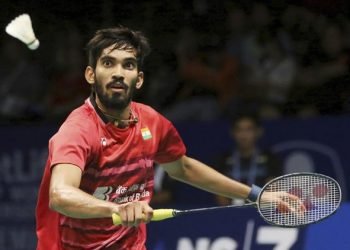 Kidambi Srikanth plays a shot against Hans-Kristian Solberg Vittinghus in Odense, Wednesday