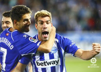 Manu Garcia celebrates with teammates after netting the winner against Real Madrid, Saturday