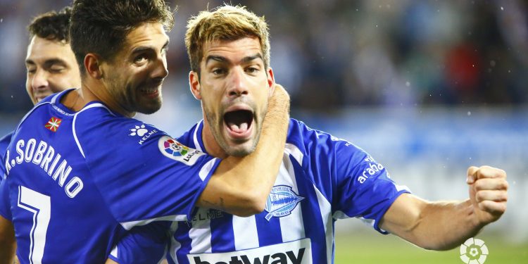 Manu Garcia celebrates with teammates after netting the winner against Real Madrid, Saturday