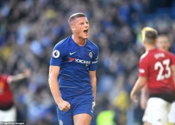 Ross Barkley celebrates after equalising against Manchester United