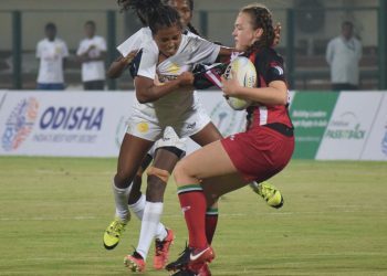 India and UAE players in action during their match at the Kalinga Stadium in Bhubaneswar, Friday   