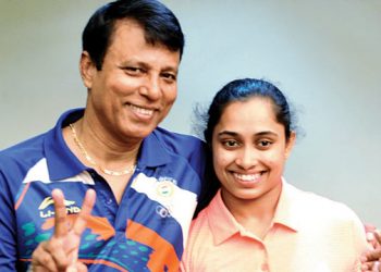 Dipa Karmakar with coach Bisheswar Nandi