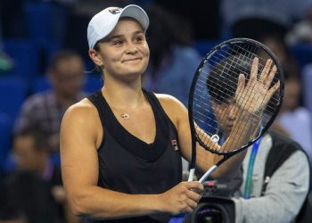 Ash Barty reacts after winning the WTA Elite Trophy title in Hongkong, Sunday