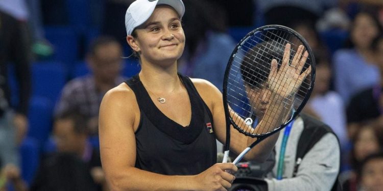 Ash Barty reacts after winning the WTA Elite Trophy title in Hongkong, Sunday