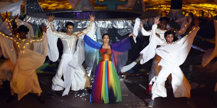 Bollywood actress Madhuri Dixit performing at inagural session in Bhubaneswar on Tuesday.