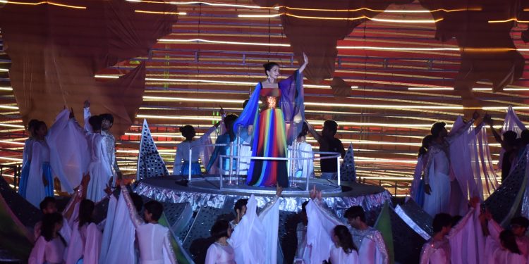 Bollywood actress Madhuri Dixit performing at inagural session in Bhubaneswar on Tuesday.