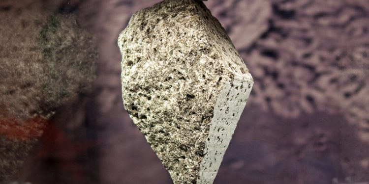 Olivine basalt collected by the crew of Apollo 15.