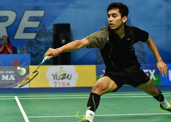 Lakshya Sen plays a shot against Chen Shiau Cheng in Markham, Thursday