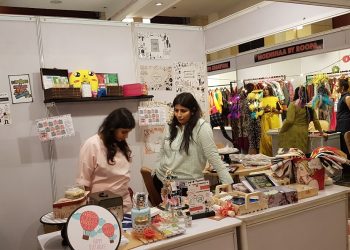 Ekta and Priyanka exhibit their products at an expo in Bhubaneswar