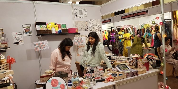 Ekta and Priyanka exhibit their products at an expo in Bhubaneswar