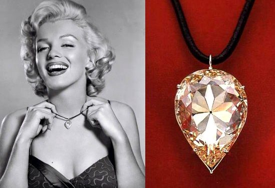 On July 8, 1953, Frank Powolny photographed Marilyn wearing one of the world’s largest diamonds, the so-called ‘Moon of Baroda’. It was then owned by Meyer Rosenbaum, a jeweller from Detroit, and was loaned to Marilyn for the shoot, in which Sidney M. Brownstein, president of the Jewellery Academy, presented her with a special award for her role in Gentlemen Prefer Blondes, proclaiming her ‘the best friend a diamond ever had.’