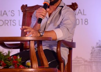 Ajinkya Rahane speaks during the Ekamra Sports Literary Festival, Saturday