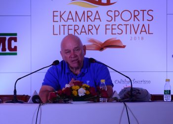 Ric Charlesworth addresses the sports enthusiasts at ESLF in Bhubaneswar, Friday  