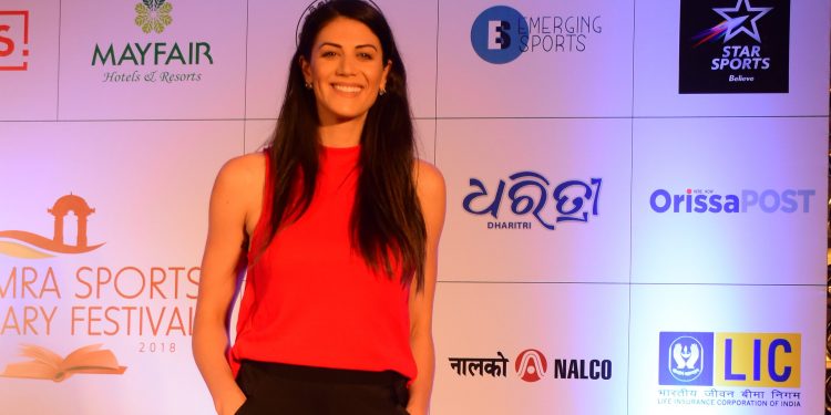 Stephanie Rice poses for a photograph at Ekamra Sports Literary Festival in Bhubaneswar, Friday  